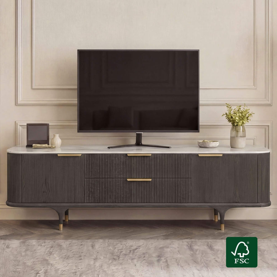 79" Irais Solid Wood TV Stand with Sintered Stone - 79" Irais Large-Capacity Media Console with Sintered Stone - CHITA Living