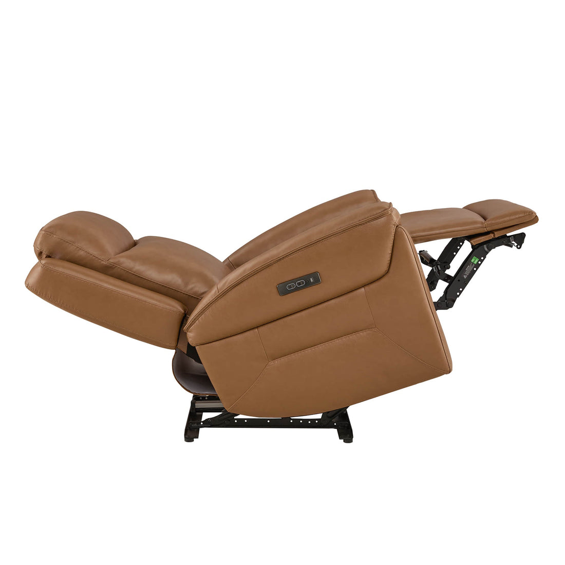 Leif Super Zero Gravity Power Leather Recliner - Leif camel brown leather power recliner with adjustable headrest and footrest in zero gravity position