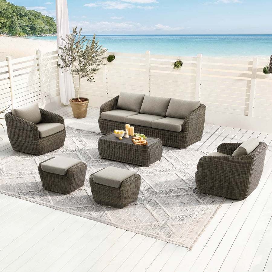 Outdoor seating arrangement showing shared and individual table access on a patio