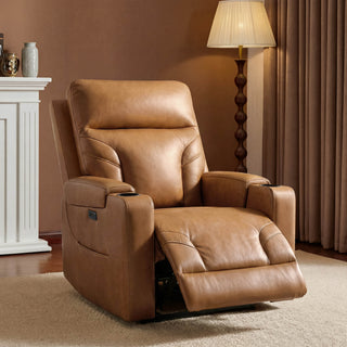 Raven Wall Hugger Genuine Leather Power Recliner with Cup Holders