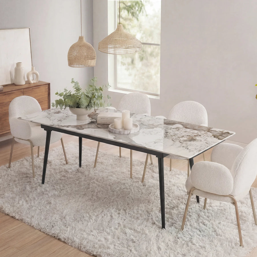 Glossy sintered-stone outdoor dining table used as a reference for patio table care