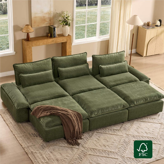 Ace Minimalist Chenille Adjustable Backrest 6-Seater Modular Sofa with Storage Armrest