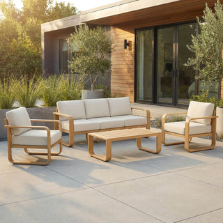 A compact balcony furniture arrangement demonstrates how to preserve the doorway and usable walking space before buying outdoor furniture.