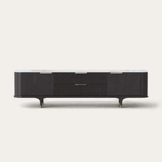 Fluted media console presented as a TV-storage option