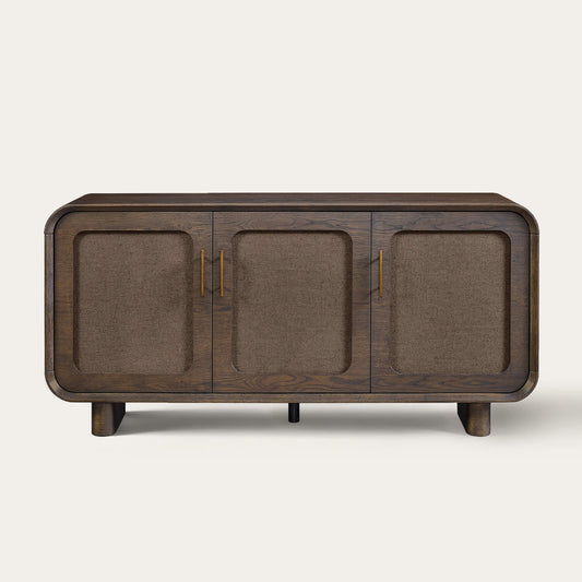 Sideboard in a dining area with clear surrounding floor space and a simple tabletop arrangement
