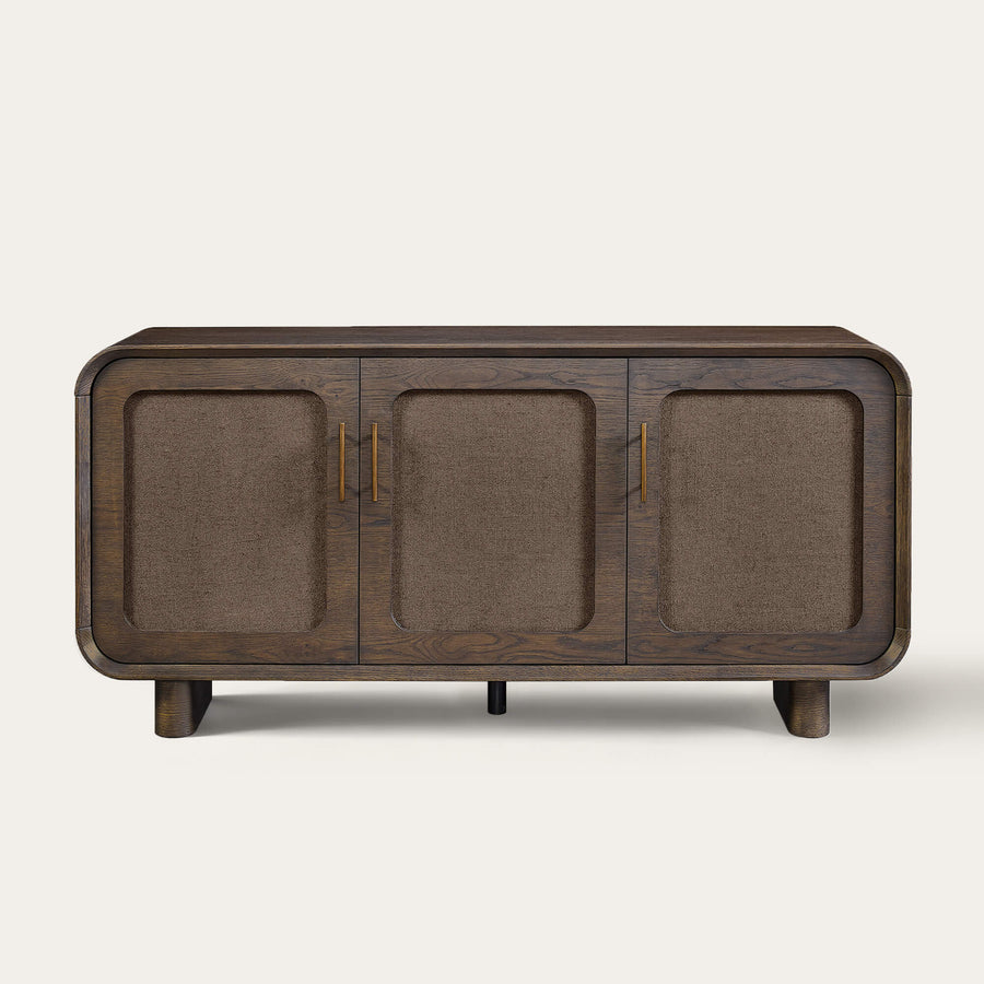 Sideboard in a dining area with clear surrounding floor space and a simple tabletop arrangement