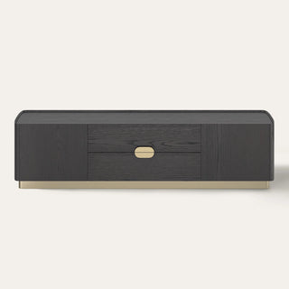 Editorial hero showing a fully assembled media console as one furniture option for organizing a television, NAS, and mini PC setup.