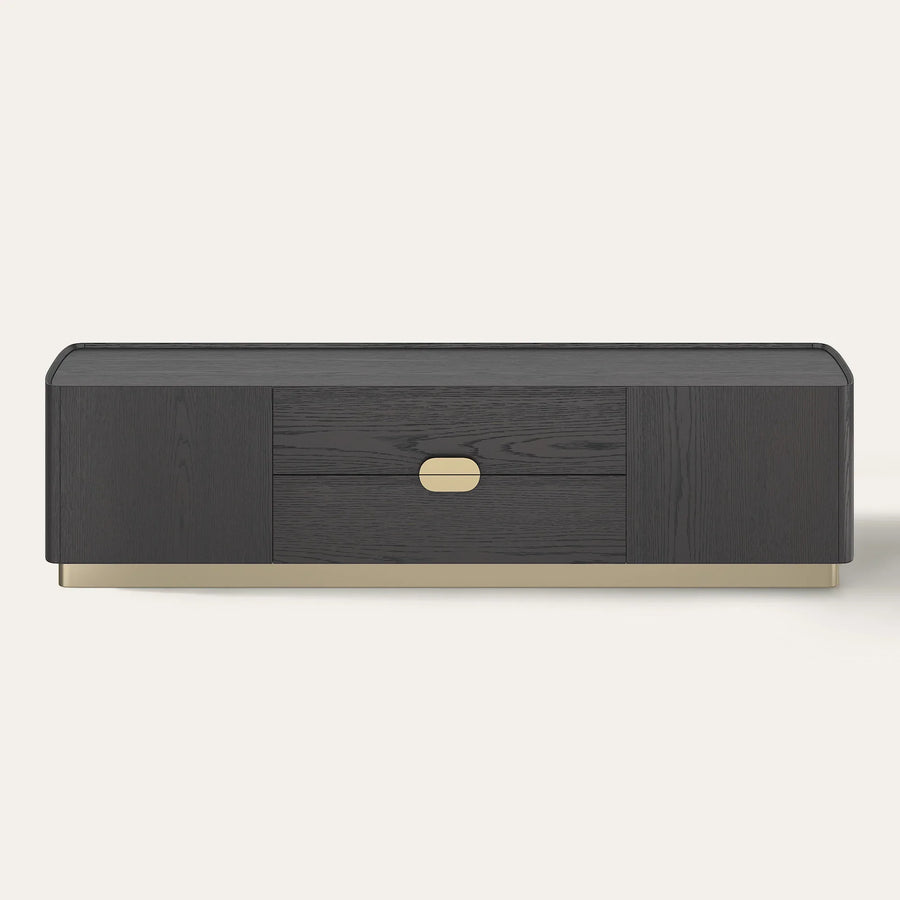 Editorial hero showing a fully assembled media console as one furniture option for organizing a television, NAS, and mini PC setup.
