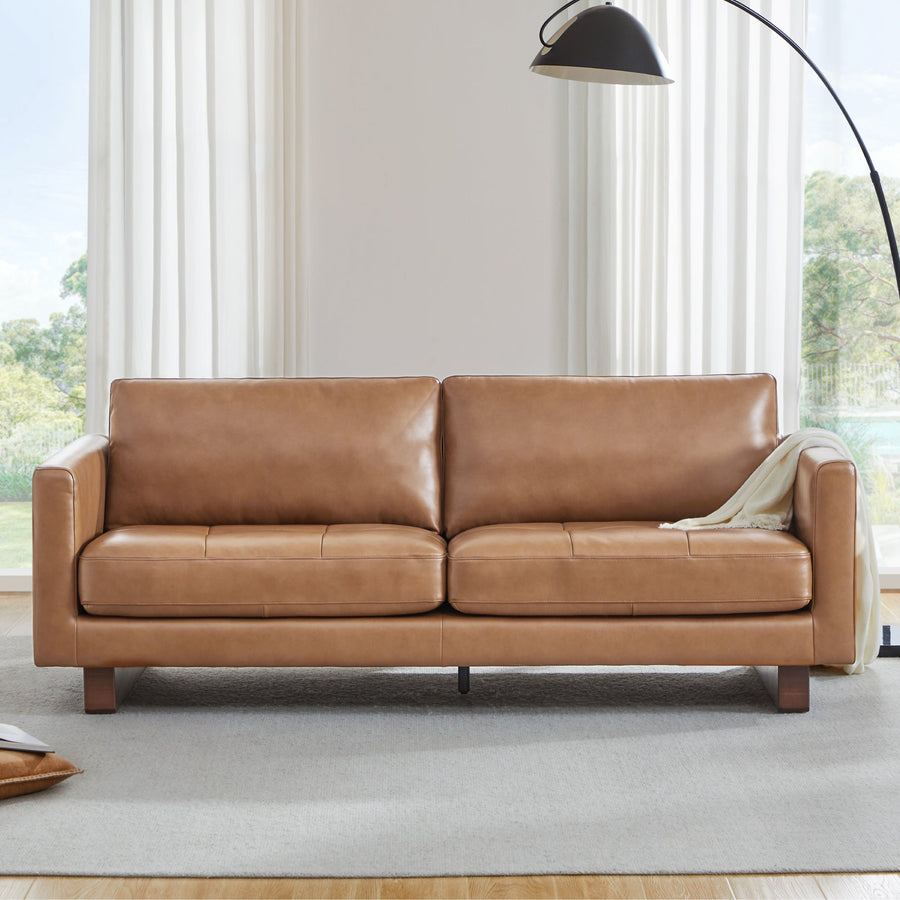 Senan Mid-Century Modern Genuine Leather Sofa(84'') - CHITA LIVING-Senan Mid-Century Modern Genunie Leather Sofa(84'')-Sofas-Genuine Top-grain Leather-Sofa with Leather Legs-