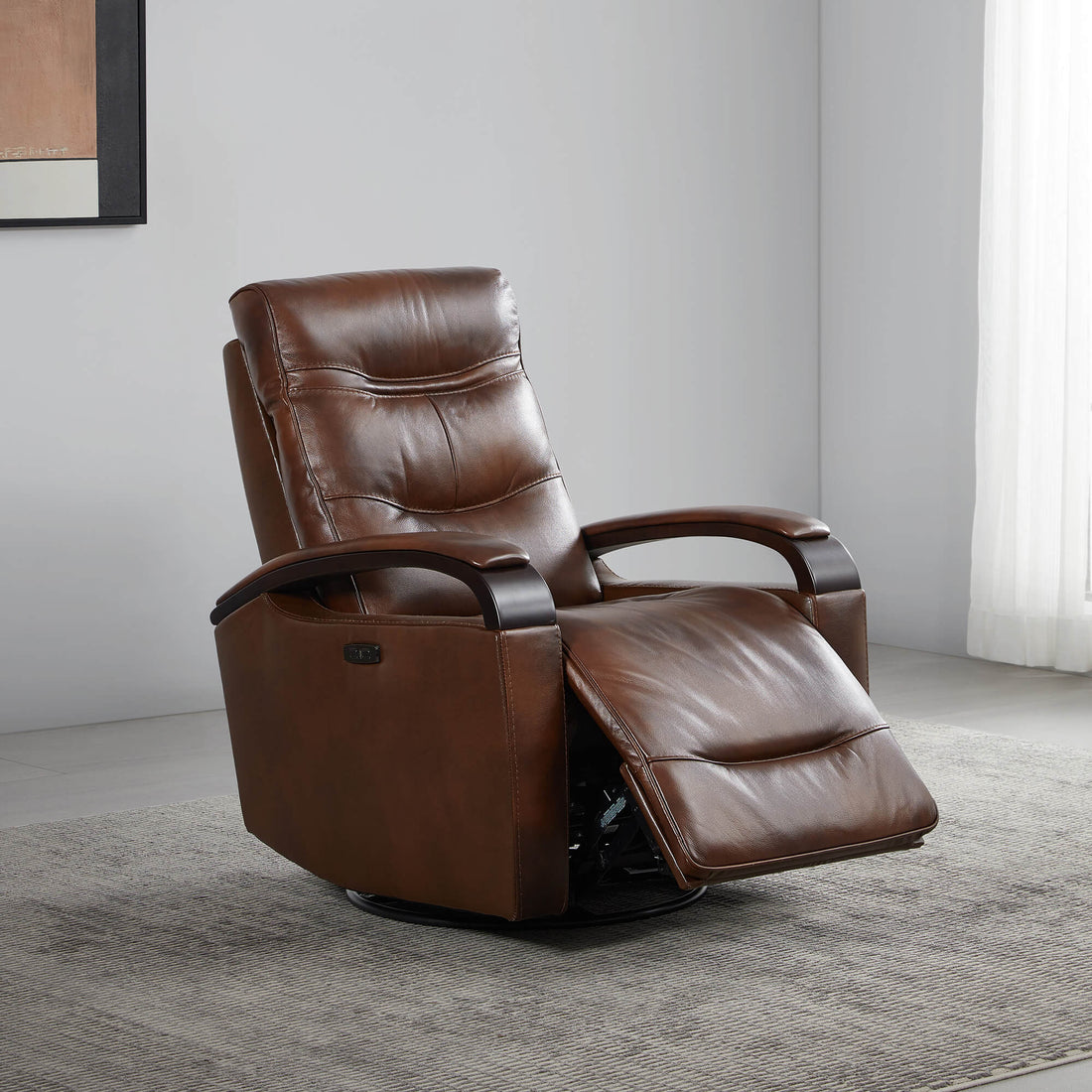 Gentry Leather Power Swivel Glider Recliner with Charging Port - Gentry Leather Power Swivel Glider Recliner in brown leather - CHITA Living