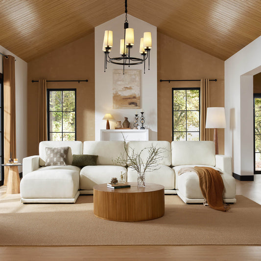 Miller 6-Piece Modular Sofa, U Shape & Pit Chaise Sectional - Cozy modular sofa sectional with chaise in a stylish living room.