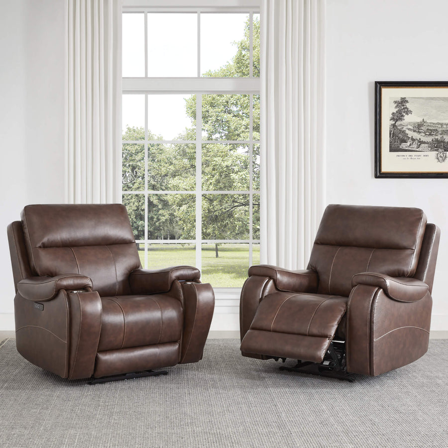 Noah Zero-Gravity Genuine Leather Recliner with Power Headrest - Two Noah zero-gravity leather recliners in a sunlit room with large windows - CHITA Living