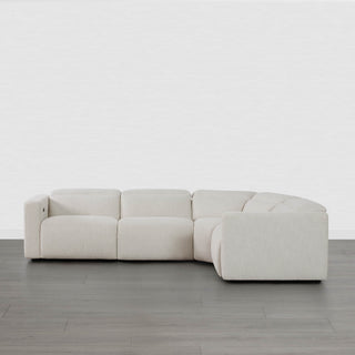 Oliver 4-Seat Wall-hugger Reclining Sectional Sofa with Power Headrest - Curved Oliver 4-Seat Motion Reclining Sectional in light fabric showcasing modern design - CHITA Living