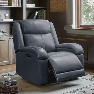 Leather recliner shown as part of a home seating area.