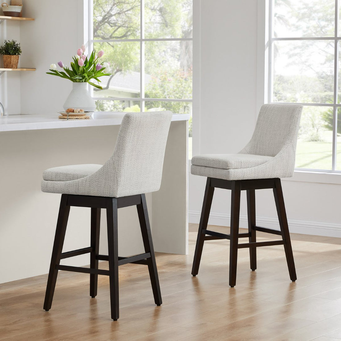Lissa Swivel Bar & Counter Stool - CHITA LIVING-Lissa Swivel Counter Stool 26.8'' ( Set of 2)-Counter Stools-Fabric-Ivory-