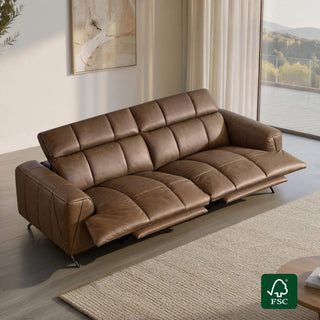 Two-seat leather reclining sofa presented in a living room