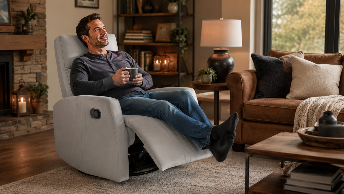 Gray power recliner in a modern living room