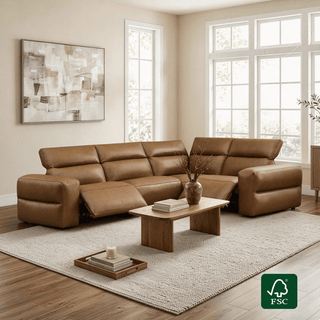 Power reclining sofa shown as the main seating piece in a living-room setting