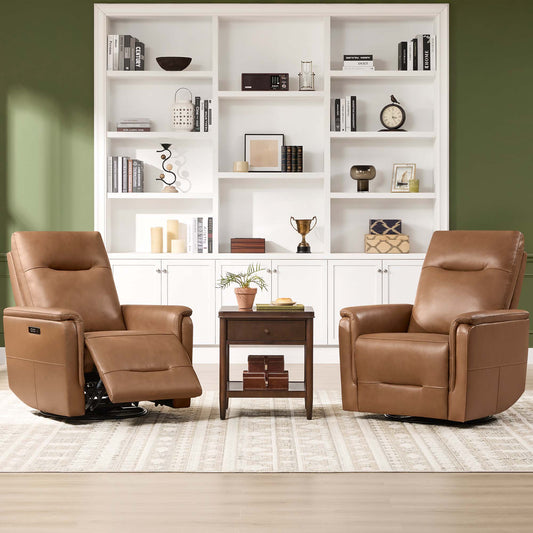 Jaxon Genuine Leather Swivel Glider Power Recliner