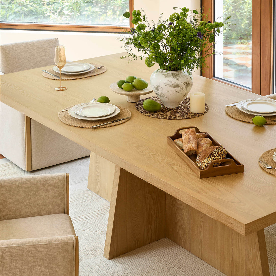 Jovie Cross Pedestal Wood Dining Table Set for 4-6