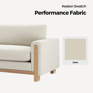 Keaton Sofa Swatches - Keaton sofa swatch in performance linen fabric, light beige with wooden arm - CHITA Living