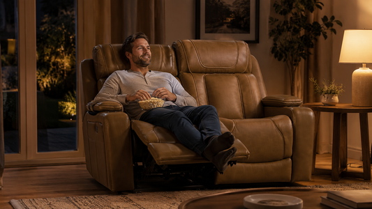 Leather reclining sofa in a night lounge setting