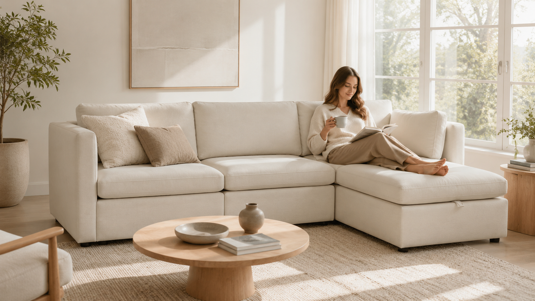 Modular sectional sofa in a bright living room