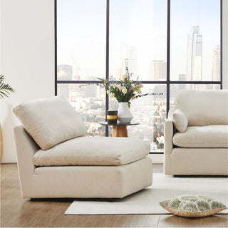 A fully assembled seating arrangement shown in its destination room.