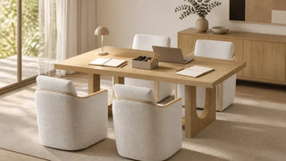 Margie extendable dining table arranged as an organized homework station