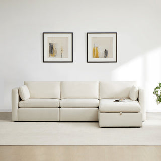 Delaney 4-Seat Modular Sofa Chaise with Storage Ottoman - CHITA LIVING-Delaney 4-Piece Modular Sofa Chaise (112'')-Sofas-Fabric-Linen-