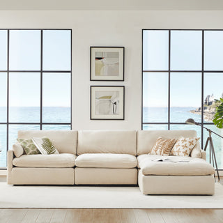 Kenna Modular 4 Seat Sofa-Chaise Sectional - Kenna Modular Sofa-Chaise sectional in cream color, with soft cushions, sea view
