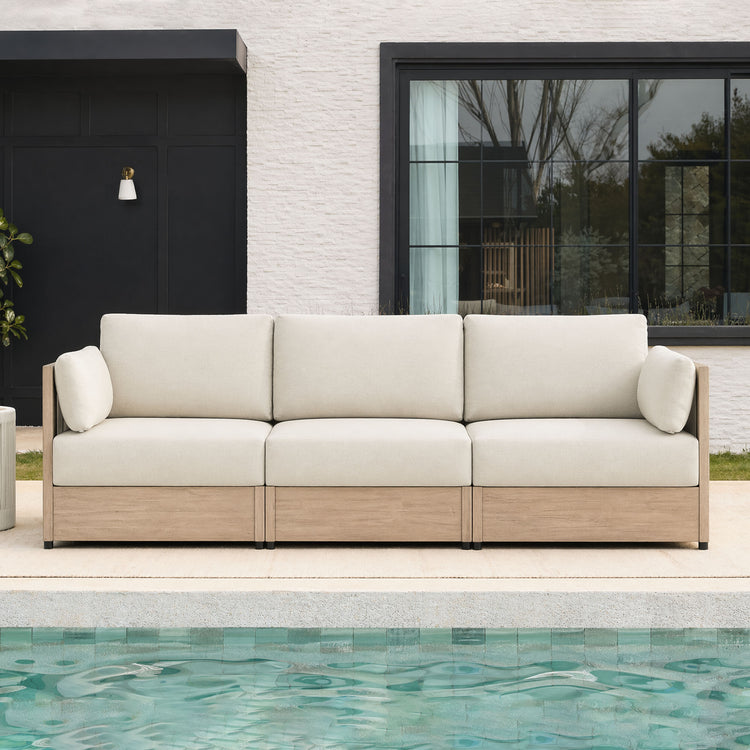 Clover Acacia Wood Rope Outdoor 3-Seat Modular Sofa