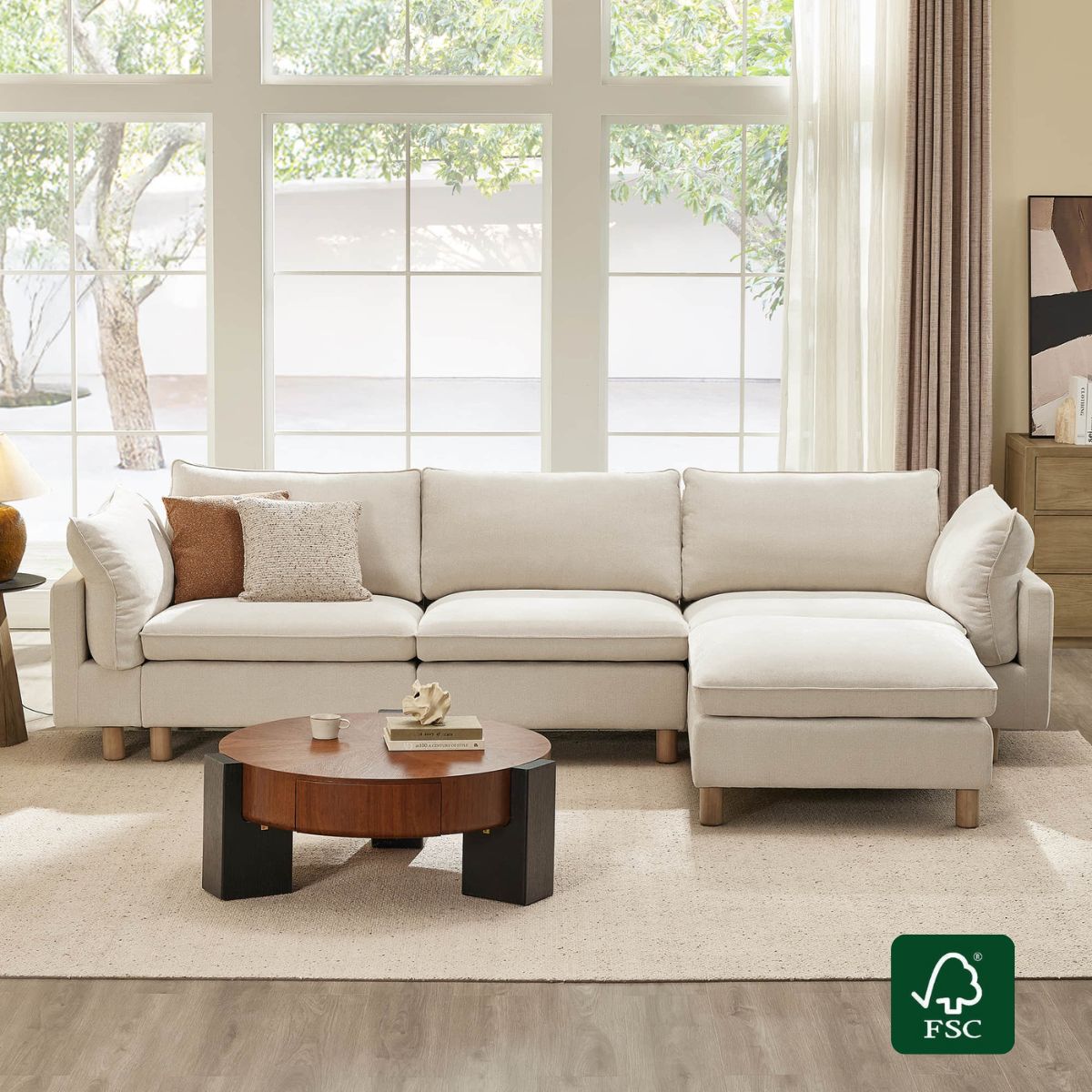 Brendon Modular 4-Seat Sectional Sofa with Wood Leg