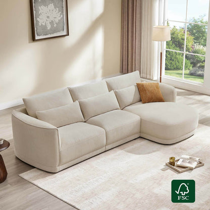 Daisy 3-Seat Modular Curved Chenille Sectional Sofa with Chaise and Down-Filled 