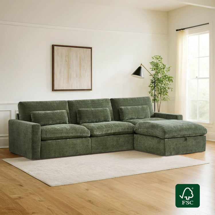 Ivy Modular 4-Seat Performance Fabric Sectional with Storage Ottoman