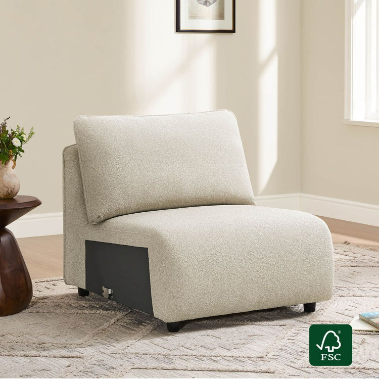 Teleri Armless Chair in Sand with textured fabric and birch legs.