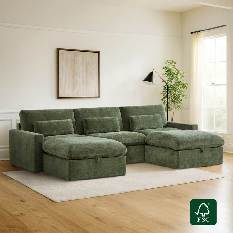 Ivy Modular 5-Seat Performance Fabric Sectional with Storage Ottoman