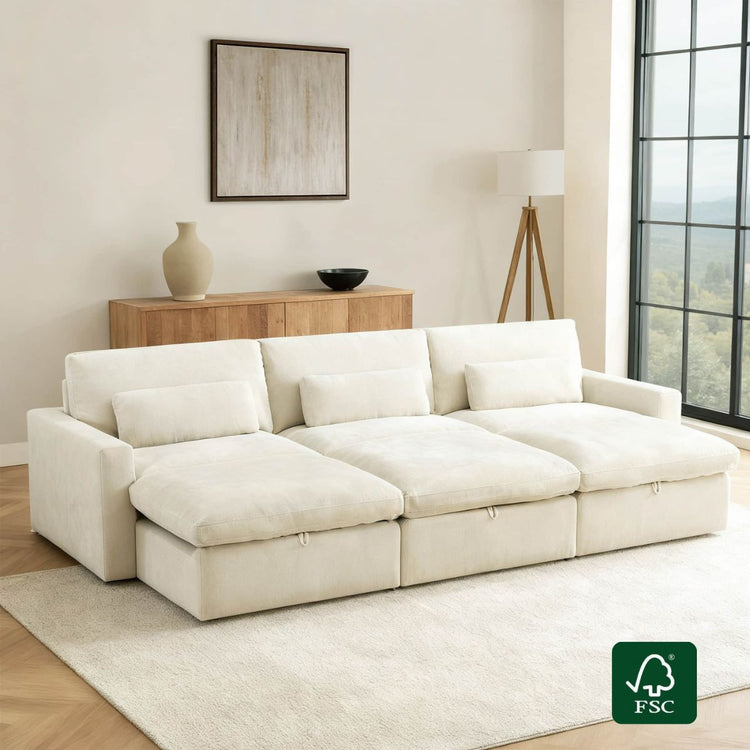 Ivy Modular 6-Seat Performance Fabric Bed Sectional with Storage Ottoman