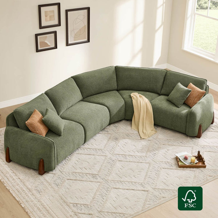 Teleri 4-seat Modular Curved Sofa with Wood Leg