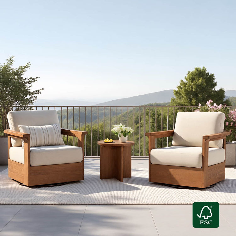 Raymond Modern Outdoor Acacia Wood Swivel Bistro Set