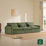 Green 3-seat modular sofa with plush cushions on a beige rug, featuring the FSC logo.