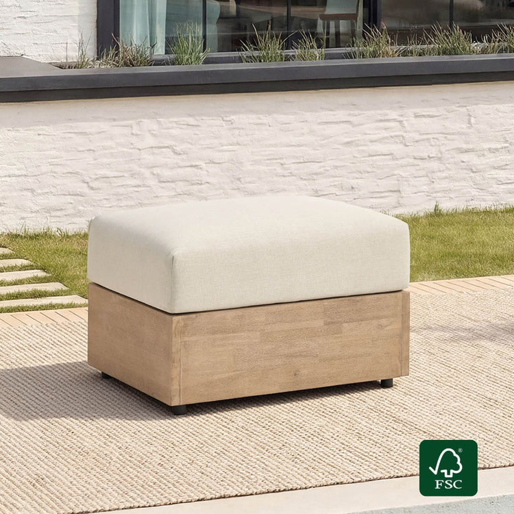 Clover Acacia Wood Outdoor Ottoman