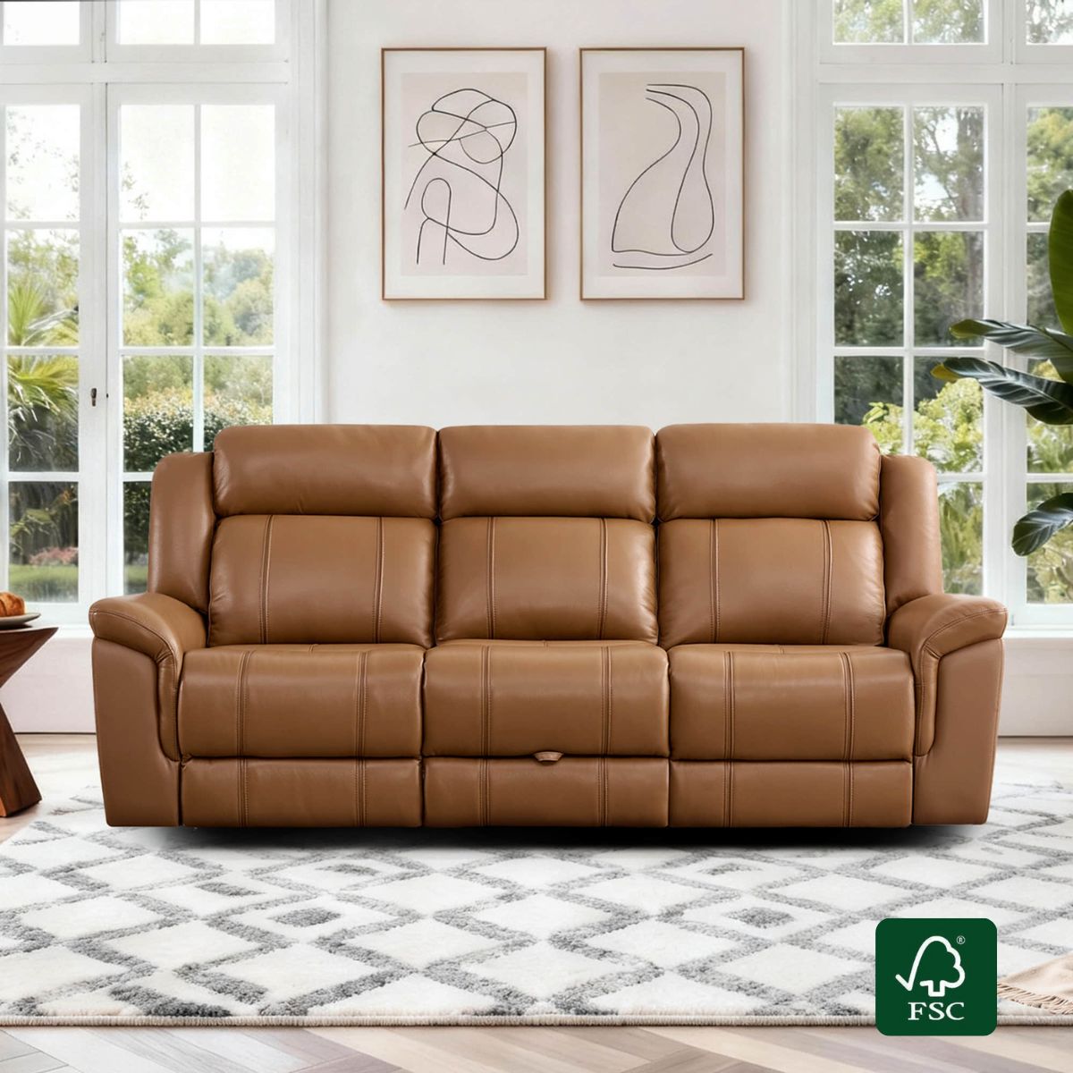 Grady Genuine Leather Power Reclining Sofa with Flip-Down Tabletop