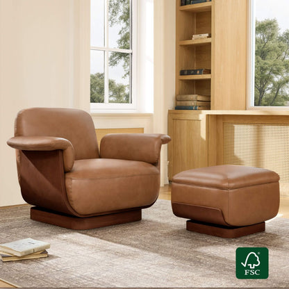 Aspen Modern Round Swivel Chair with Storage Ottoman