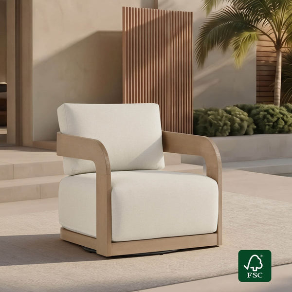 Emberly Modern Outdoor Eucalyptus Wood Swivel Chair