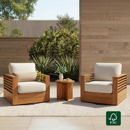 Beatriz Modern Outdoor Acacia Wood Slatted Swivel Bistro Set