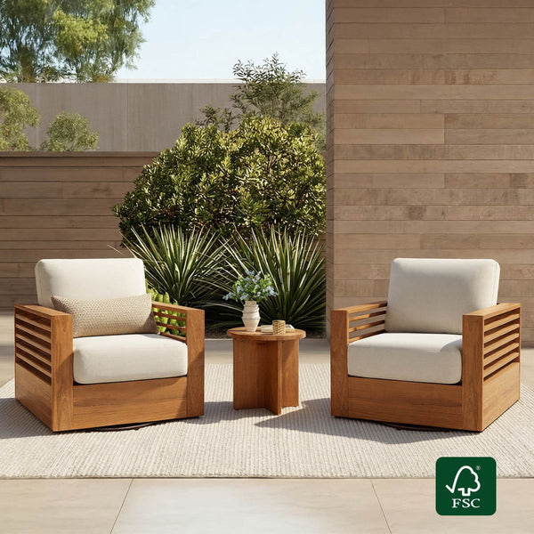 Beatriz Modern Outdoor Acacia Wood Slatted Swivel Bistro Set