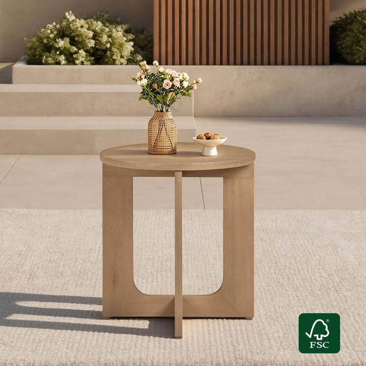 Emberly Modern Outdoor Eucalyptus Wood Side Table