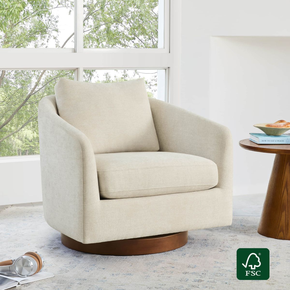 Wren Modern Swivel Accent Chair with Back Cushion