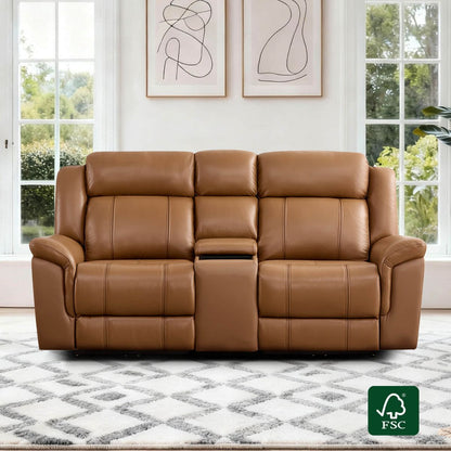 Grady Genuine Leather Power Reclining Sofa with Flip-Down Tabletop